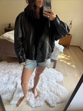 Vintage Ann Taylor Black Leather Bomber Jacket 90s